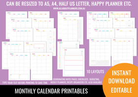 Monthly Calendar Printables - Rainbow