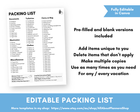 Packing List Printable Checklist