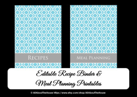 EDITABLE - Blue Morrocan Tile Recipe Binder & Meal Planning Printables - INSTANT DOWNLOAD