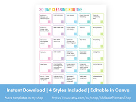 30 Day Cleaning Routine Calendar (Editable in Canva)