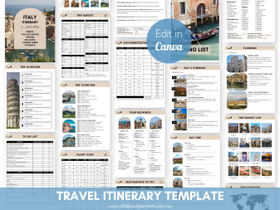 Travel Itinerary Template (fully editable and customisable in Canva)