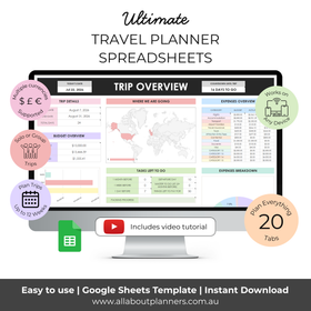 Travel planning spreadsheets - research, budget, bookings, hotels, tours etc.