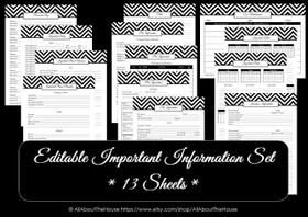 BLACK - Important Information - EDITABLE - Instant Download