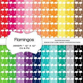 Flamingo Digital Paper Pack 12" x 12" (20 colors) INSTANT DOWNLOAD 
