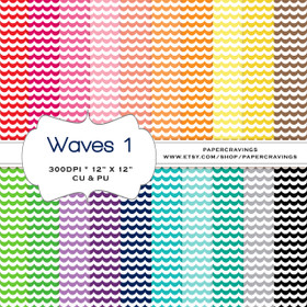 Waves Digital Paper Pack 12" x 12" (20 colors) - INSTANT DOWNLOAD 