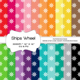 Nautical Ships Wheel Digital Paper Pack 12" x 12" (20 colors) - INSTANT DOWNLOAD 