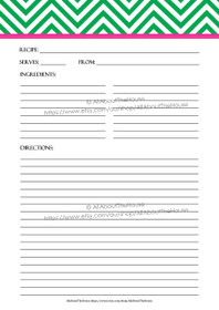 EDITABLE - Printable Chevron Recipe Card Sheet - INSTANT DOWNLOAD