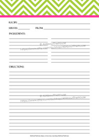 EDITABLE - Printable Chevron Recipe Card Sheet - g2, 10 - INSTANT DOWNLOAD