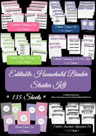 Household Binder Starter Set Multicoloured - EDITABLE - Instant Download