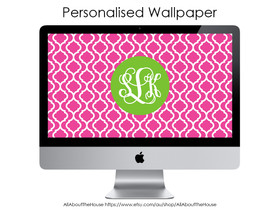 Monogram Desktop Wallpaper - Pink & Green