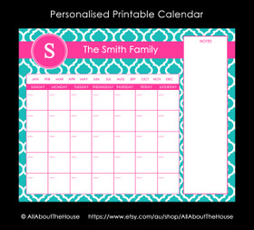 16 x 20" Personalised Calendar - Morrocan Tile Blue & Pink