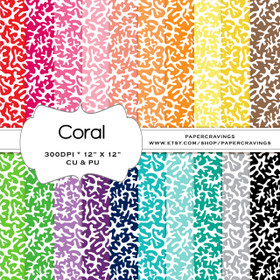 Coral Digital Paper Pack 12" x 12" (20 colors) - INSTANT DOWNLOAD 