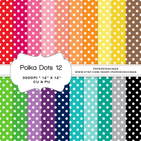 Polka Dots 12 Digital Paper Pack 12" x 12" (20 colors) - INSTANT DOWNLOAD 