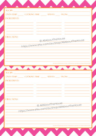 Pink Chevron & Orange Recipe Cards - EDITABLE - INSTANT DOWNLOAD