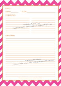 Pink Chevron & Orange Recipe Sheet - EDITABLE - INSTANT DOWNLOAD