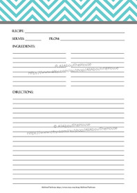 EDITABLE - Printable Chevron Recipe Card Sheet - b3, 24 - INSTANT DOWNLOAD