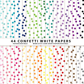Confetti 3 White Digital Paper Pack 12" x 12" (44 colors) INSTANT DOWNLOAD 