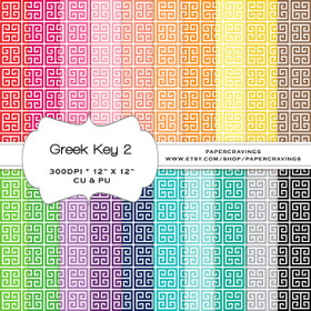 Greek Key 2 - Basics Digital Paper Pack 12" x 12" (20 colors) - INSTANT DOWNLOAD