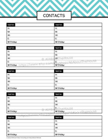 Contacts - Chevron Planner Add On - EDITABLE - Instant Download