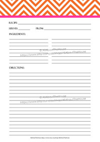 EDITABLE - Printable Chevron Recipe Card Sheet - O2, 10 - INSTANT DOWNLOAD