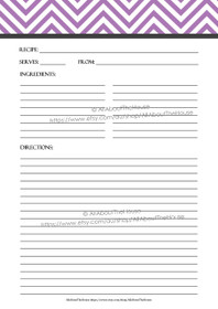 EDITABLE - Printable Chevron Recipe Card Sheet - pu3, 23 - INSTANT DOWNLOAD