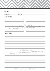 EDITABLE - Printable Chevron Recipe Card Sheet - grey, 23 - INSTANT DOWNLOAD