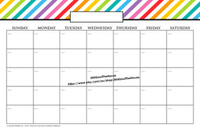 11 x 17" Rainbow Stripe Calendar Printable - INSTANT DOWNLOAD