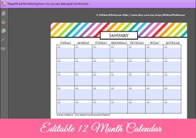 Rainbow Stripe Calendar Printable - Editable - Perpetual - INSTANT DOWNLOAD