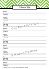 GREEN Password Log - EDITABLE - Instant Download