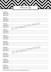 BLACK Password Log - EDITABLE - Instant Download