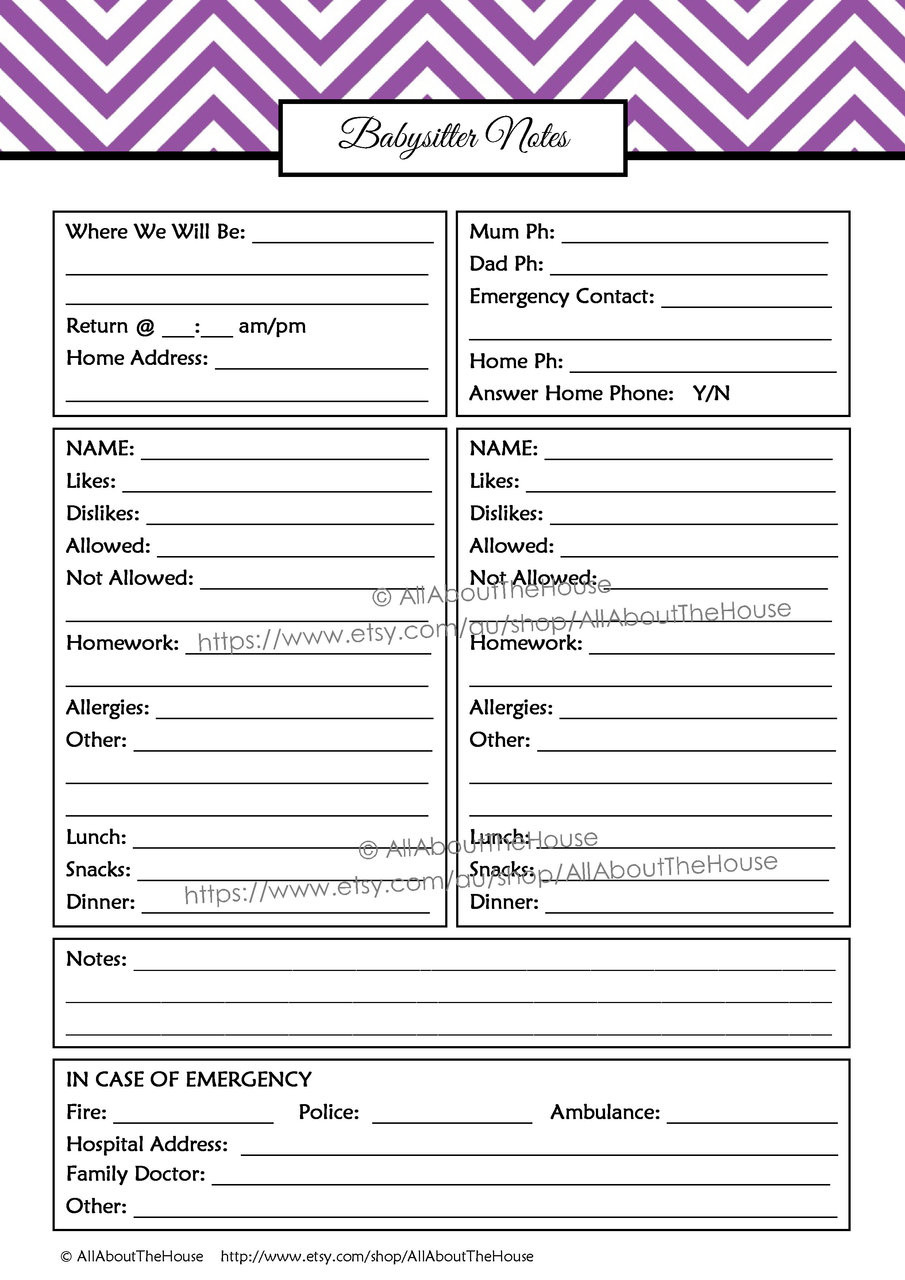 Nanny Notes Template