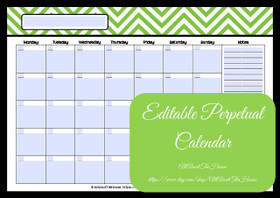 EDITABLE Perpetual Calendar - Style 2 - Green 3 - INSTANT DOWNLOAD