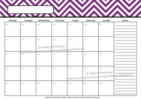 EDITABLE Perpetual Calendar - Style 2 - Purple 5 - INSTANT DOWNLOAD