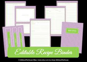 EDITABLE Recipe Binder Printables - Purple Green - INSTANT DOWNLOAD