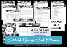 GREEN - EDITABLE - Garage Sale Planner -  Yard Sale Organizer - Chevron Printable  - INSTANT DOWNLOAD
