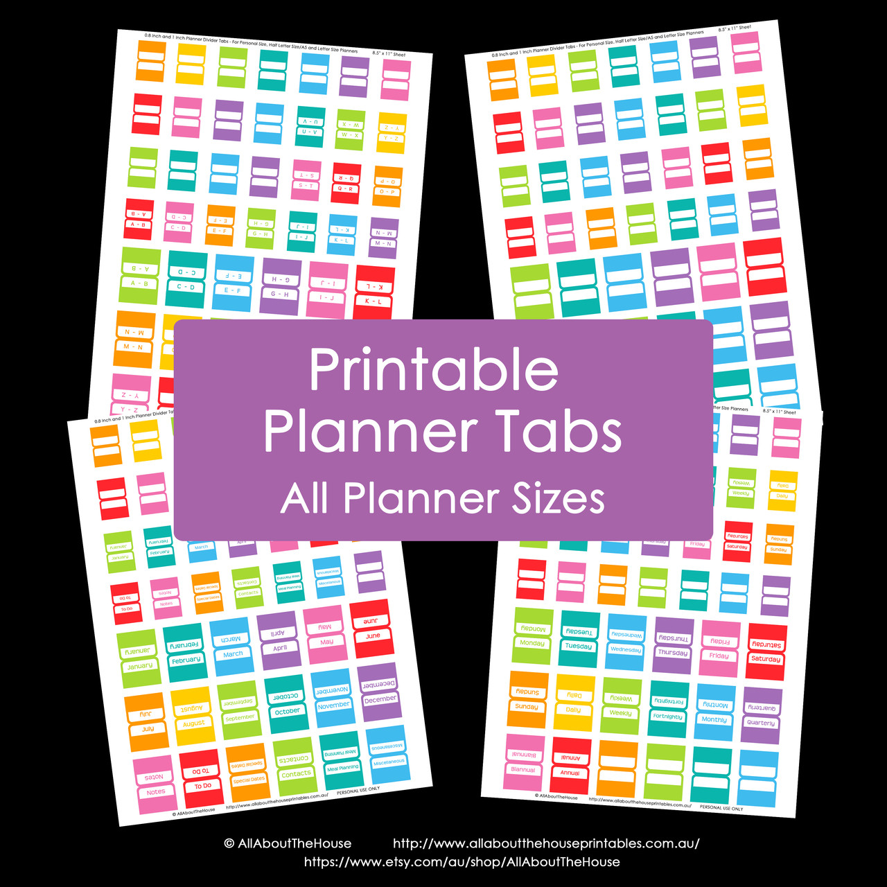 printable planner tabs rainbow