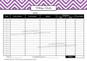 Mileage Tracker - EDITABLE Printable - Landscape - 7 Colours - INSTANT DOWNLOAD