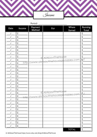 Income Log - EDITABLE Printable - 7 Colours - INSTANT DOWNLOAD