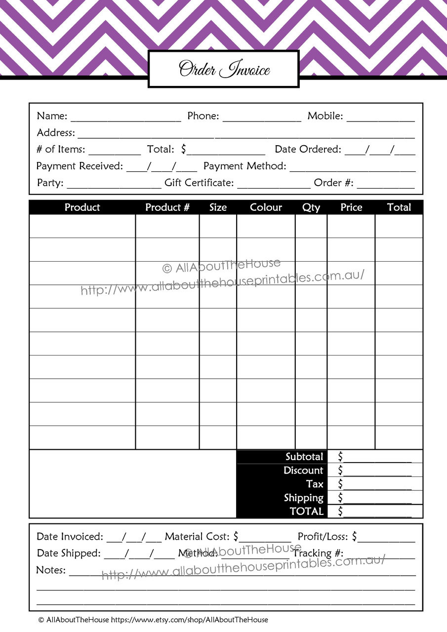 order form invoice direct sales online business printable editable 7 colours instant download printable business invoices