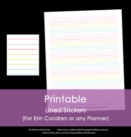 Printable Calendar /  Planner Stickers - Lined - Erin Condren size (can be used for other planners) - 12 Colours including Rainbow