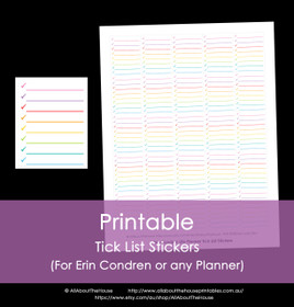 Printable Calendar /  Planner Stickers - Tick List - Erin Condren size (can be used for other planners) - 12 Colours including Rainbow