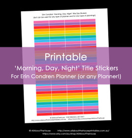 Printable Calendar /  Planner Stickers - Morning, Day Night Title Size for Erin Condren (can be used for other planners and any type of planning) - 12 Colours including Rainbow