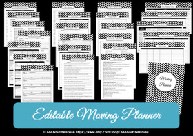 GREY - EDITABLE - Moving Planner Binder Chevron Printable - Instant Download