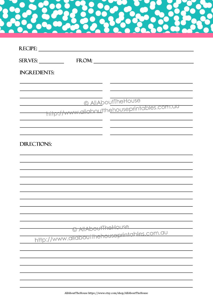 picture relating to Printable Recipe Pages named EDITABLE - Printable Confetti Recipe Card Sheet - b2, 16 - Immediate Down load