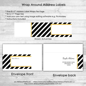 Address Label Wrap - Metallic Gold Black Stripe Printable jpg editable using free image editing software e.g. Picmonkey - instant download