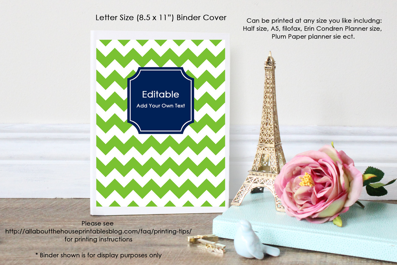 Editable Binder Cover Letter Size 8 5 X 11 Style 5 40 Green 21 Navy All About Planners