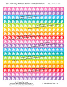 Printable Calendar /  Planner Stickers - House - Mortgage Loan Payment - Rent Due - Half Inch (0.5") Square - Rainbow