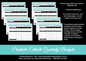 Quarterly Budget Calendar - EDITABLE - All 7 Colours - Finance//Budgeting Planner Printables