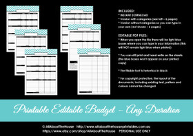 EDITABLE Budget - Any Duration e.g. monthly - All 7 Colours - Finance//Budgeting Planner Printables