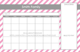 11 x 17" Printable Dry Erase Calendar - Message Centre - Optional Pattern & Colour Change